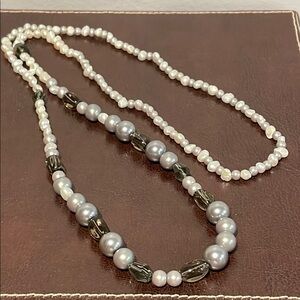 Handmade Fashion Pearls and Smokey Grey Beads Necklace 30 inch
